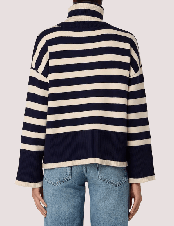 Maglione a collo alto a righe 106514 /BLU/LATTE ANNARITA N 