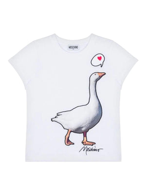 T-shirt bambina bianca con stampa oca e cuore