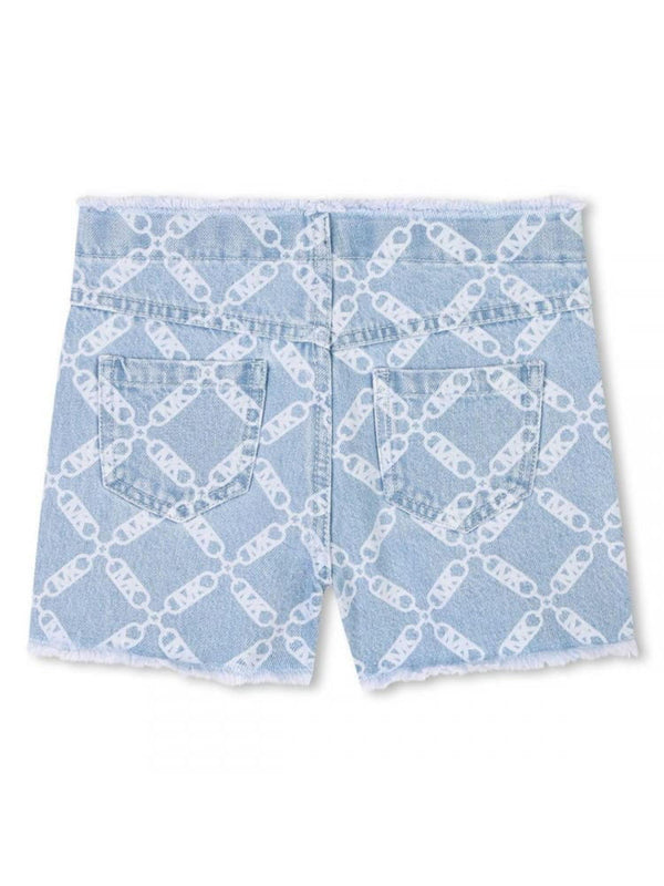 Shorts bambina in denim chiaro con stampa logo