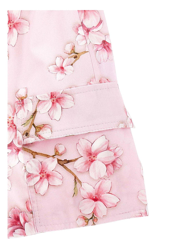 Shorts bambina rosa in cotone con stampa floreale
