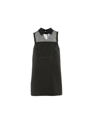 Abito bambina nero con collo camicia e inserti in tulle
