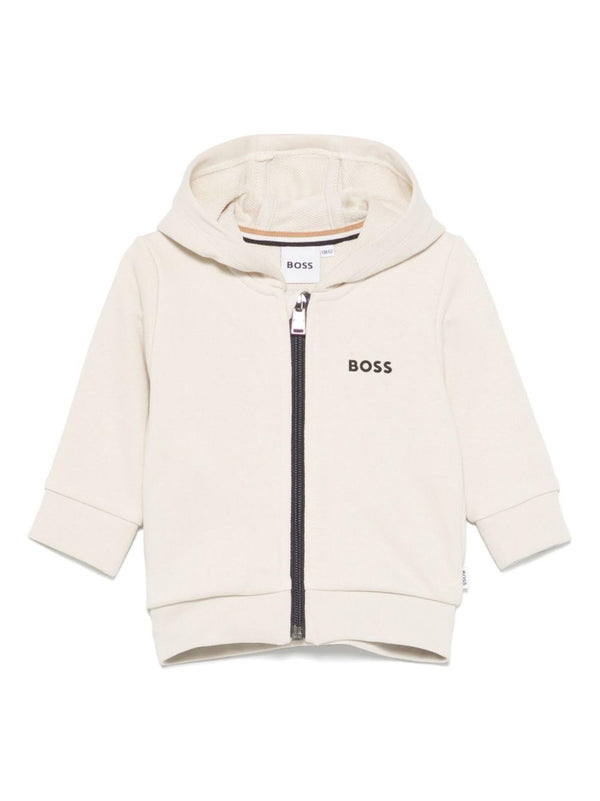 Felpa bambino con cappuccio color sabbia e zip frontale