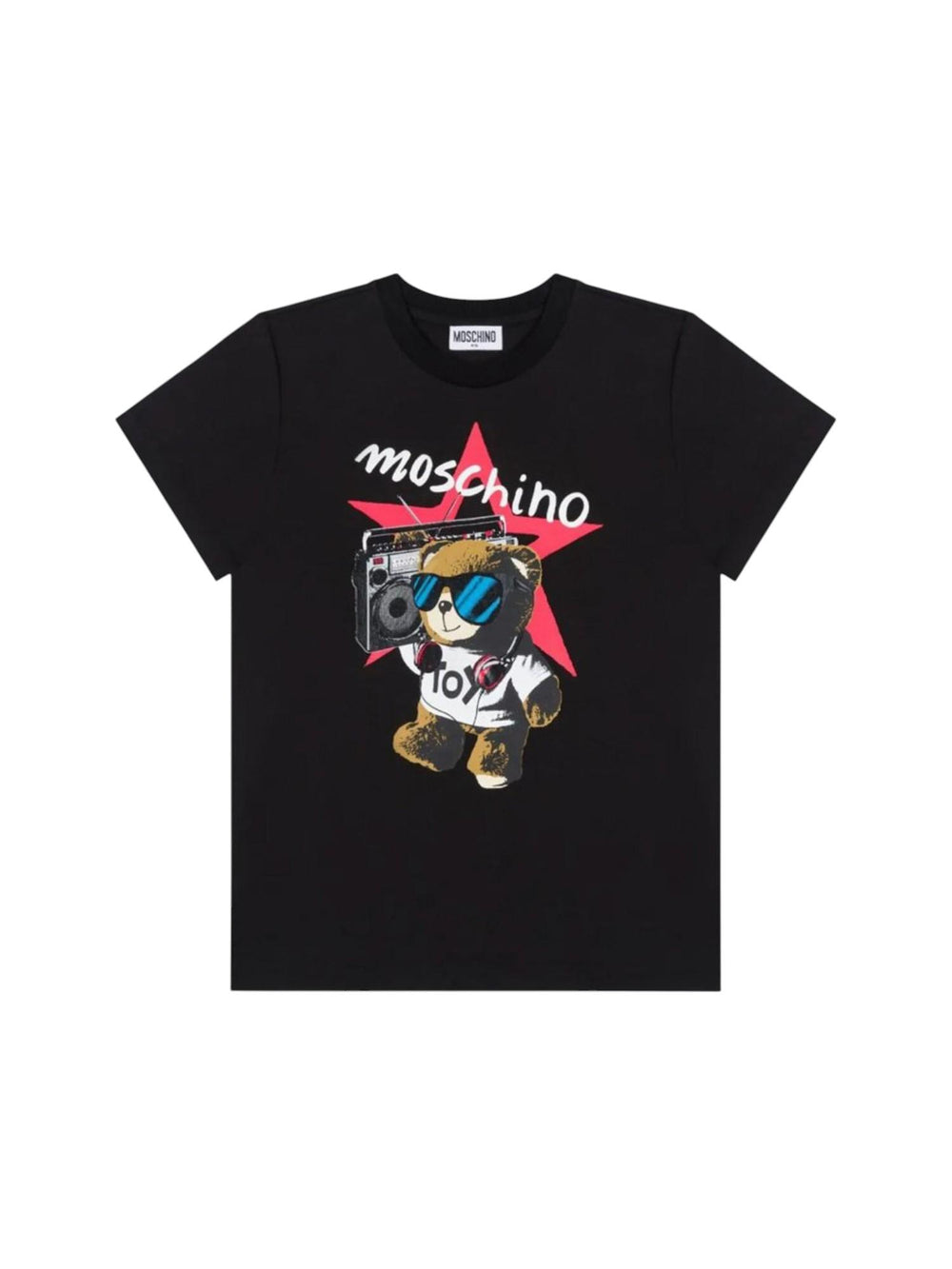 T-shirt bambina nera con orsetto DJ e logo
