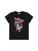 T-shirt bambina nera con orsetto DJ e logo