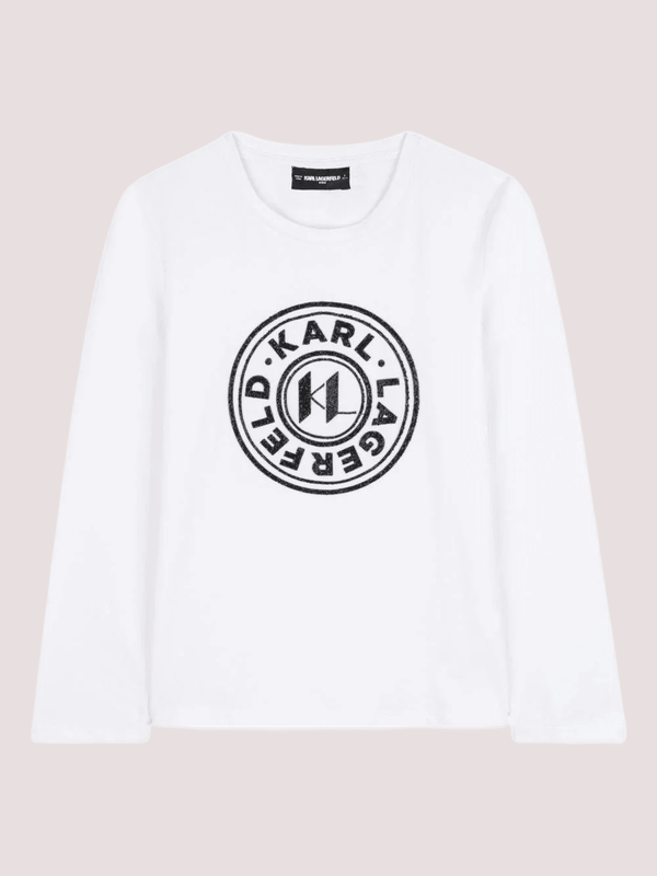 T-shirt a maniche lunghe bianca con scollo rotondo Z30940 /10P KARL LAGERFELD 