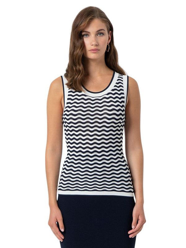 Top donna cream a righe con scollo rotondo