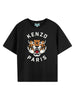 T-shirt bambino blu ardesia in cotone con stampa tigre