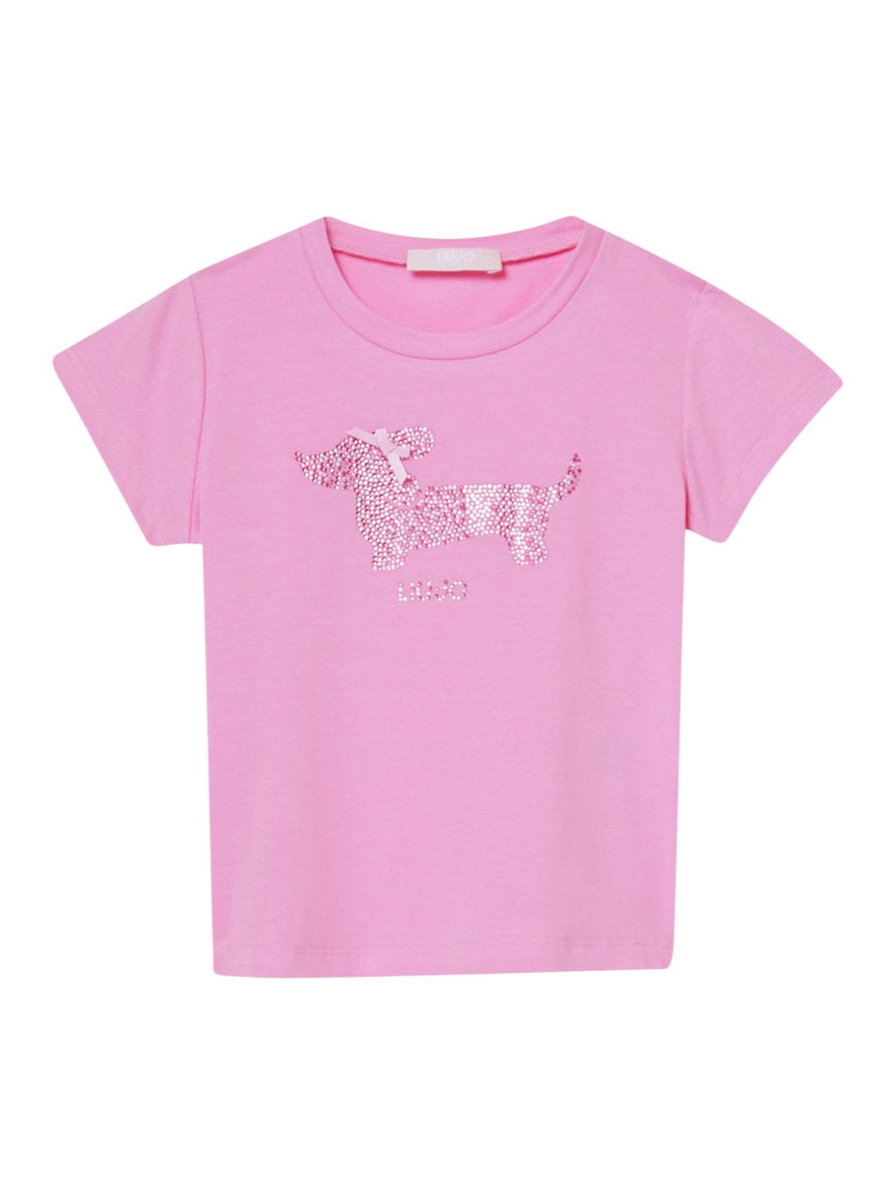 T-shirt bambina rosa con bassotto glitterato