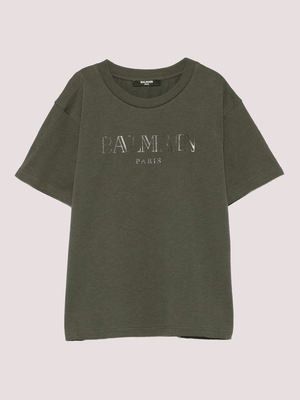 T-shirt per bambino Balmain Kids verde con logo BX8Q81 Z3186 /762 BALMAIN 