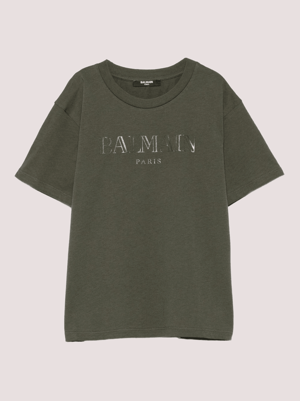 T-shirt per bambino Balmain Kids verde con logo BX8Q81 Z3186 /762 BALMAIN 