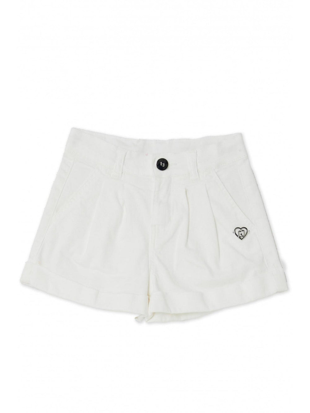 Shorts bambina bianchi con risvolto e logo cuore