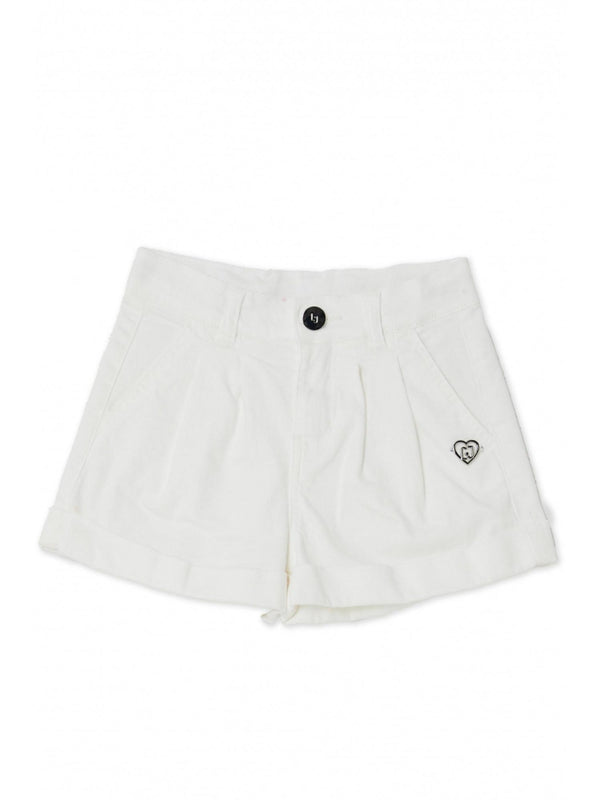 Shorts bambina bianchi con risvolto e logo cuore