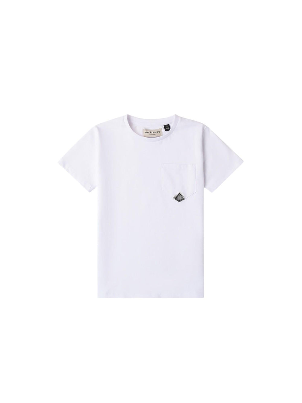 T-shirt bambino bianca con taschino e mini patch
