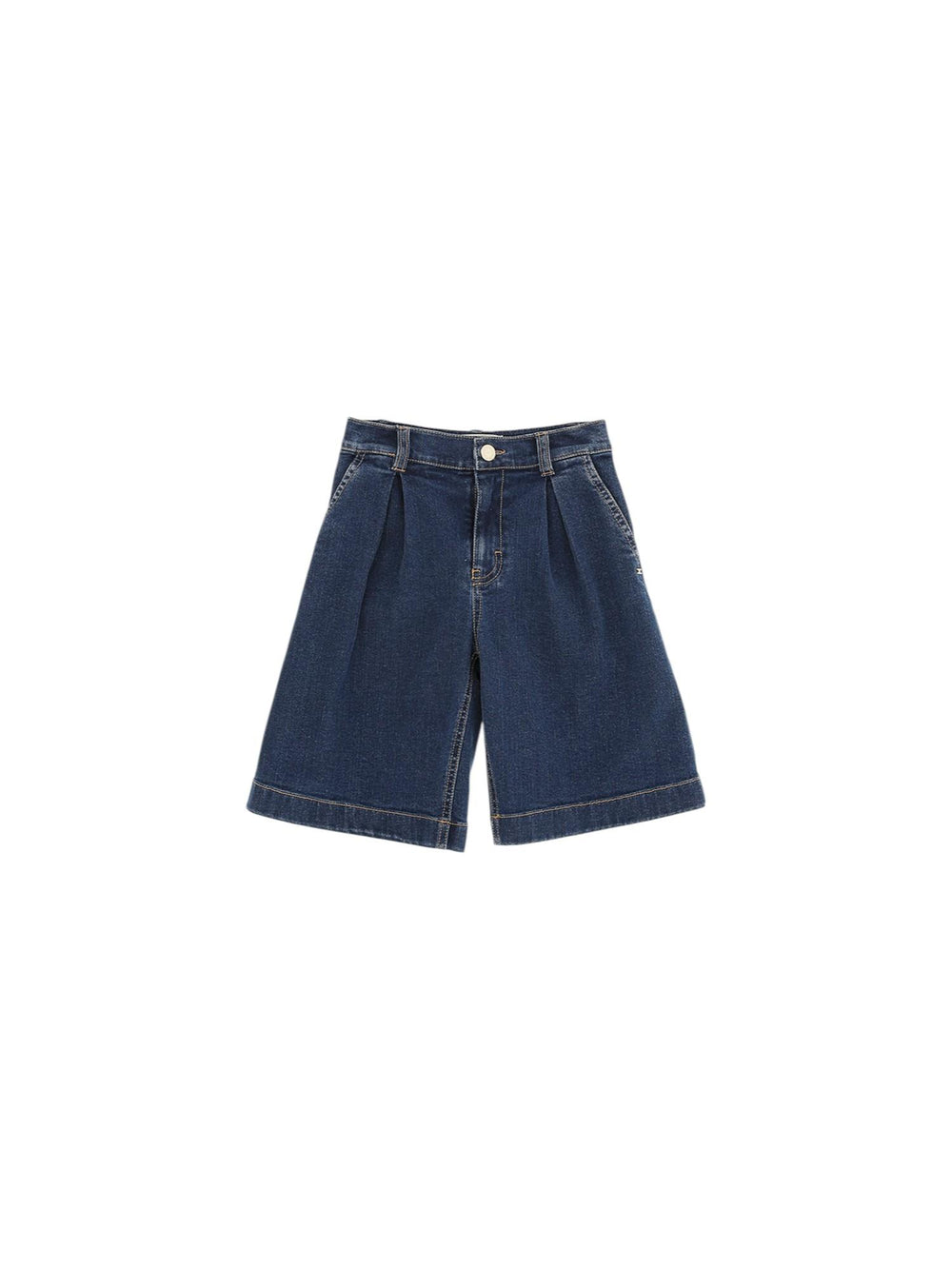 Bermuda bambina in denim con pieghe frontali