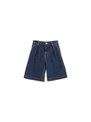 Bermuda bambina in denim con pieghe frontali