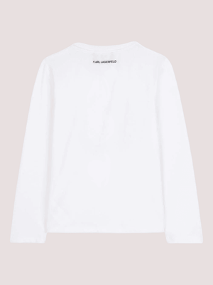 T-shirt a maniche lunghe bianca con scollo rotondo Z30940 /10P KARL LAGERFELD 