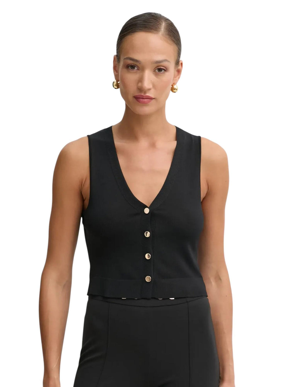 Top donna cream con dettagli dark blue e bottoni decorativi