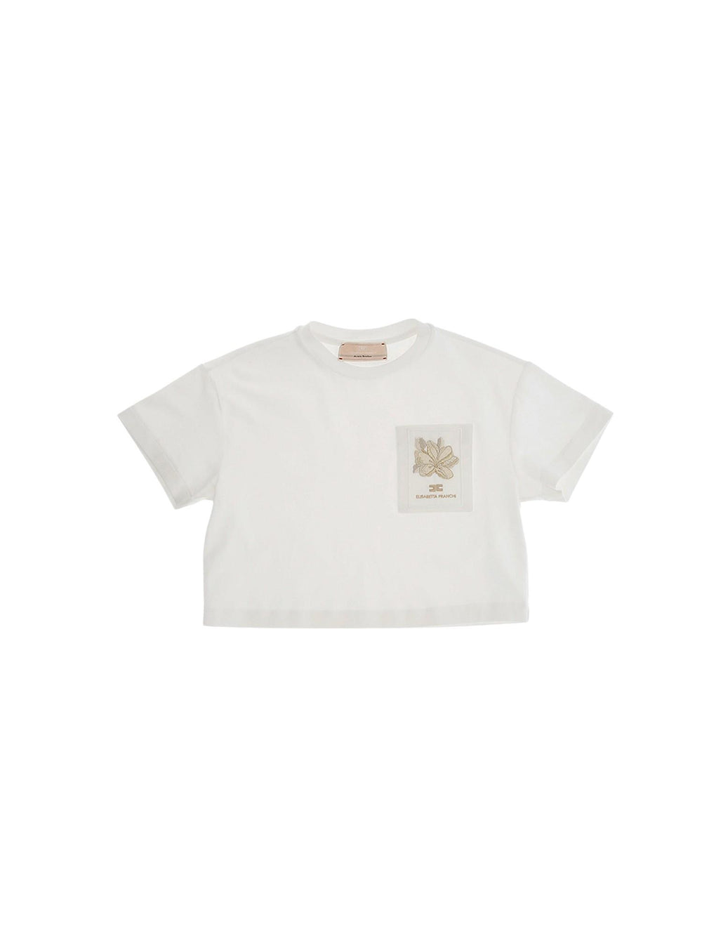 T-shirt bambina bianca cropped con taschino ricamato