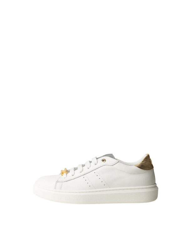 Sneakers bambina in pelle bianca e oro con zip e logo