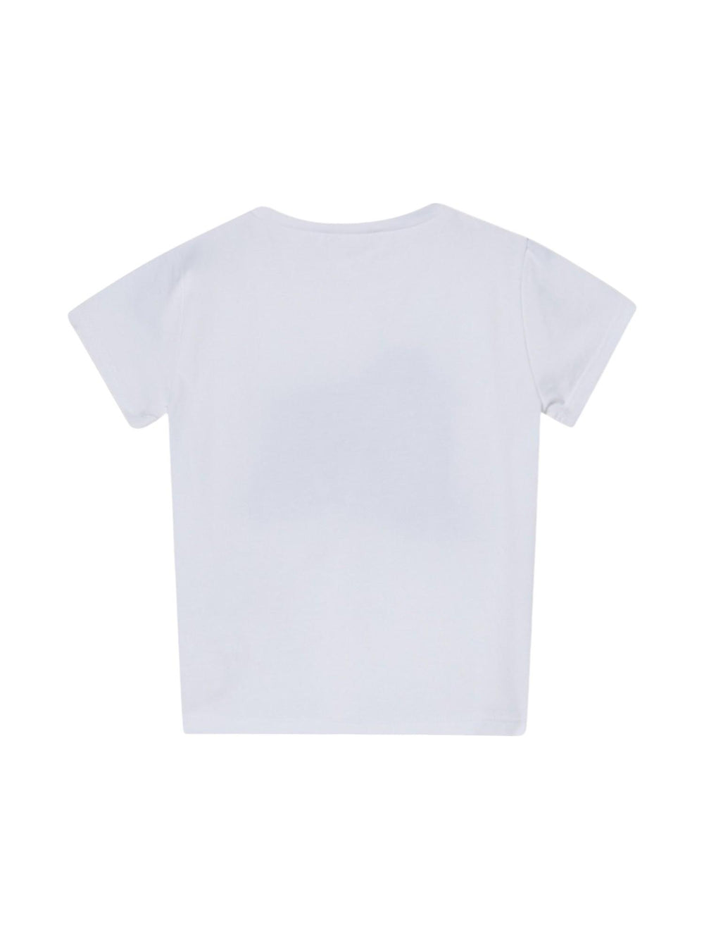 T-shirt bambina bianca con stampa shopping bag e fiocco verde