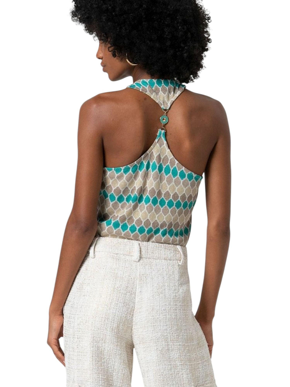 Top donna multicolor con fantasia geometrica e spalline larghe