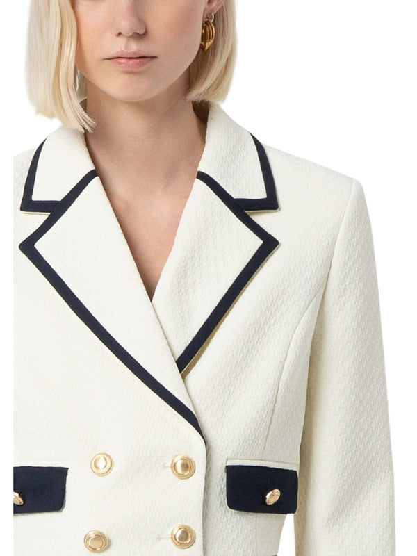 Blazer corto donna bianco con profili navy e bottoni dorati