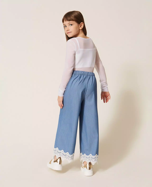 Pantaloni ampi in fil-à-fil con pizzo 261GJ2Q14 /4614 TWINSET 
