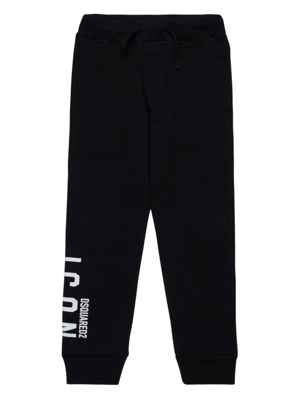 Pantalone bambino nero con stampa Icon