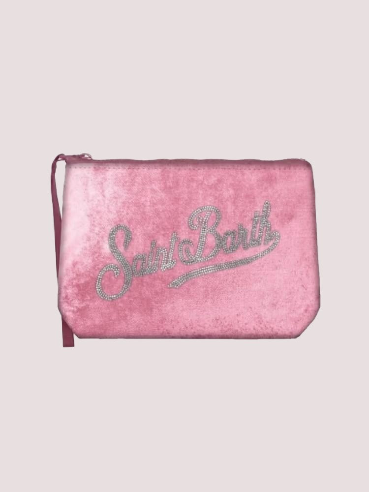 Pochette aline in velluto rosa con logo strass ALI0014 /00246I MC2 SAINT BARTH 