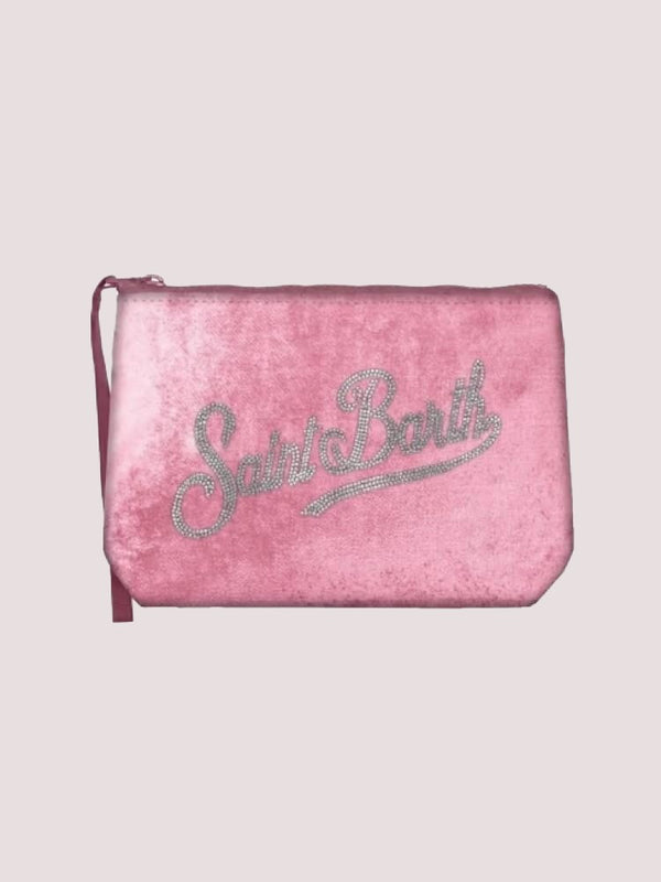 Pochette aline in velluto rosa con logo strass ALI0014 /00246I MC2 SAINT BARTH 