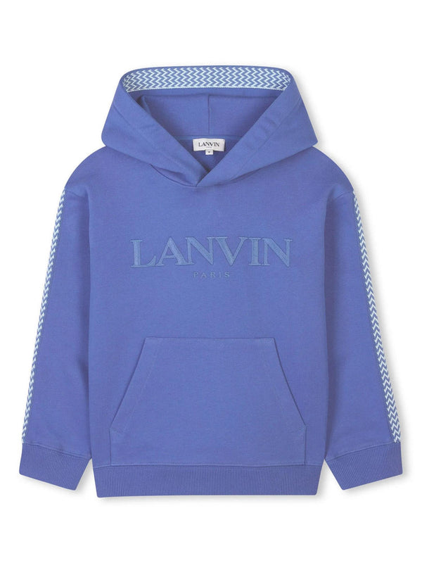 Felpa bambino blu con cappuccio e bande jacquard
