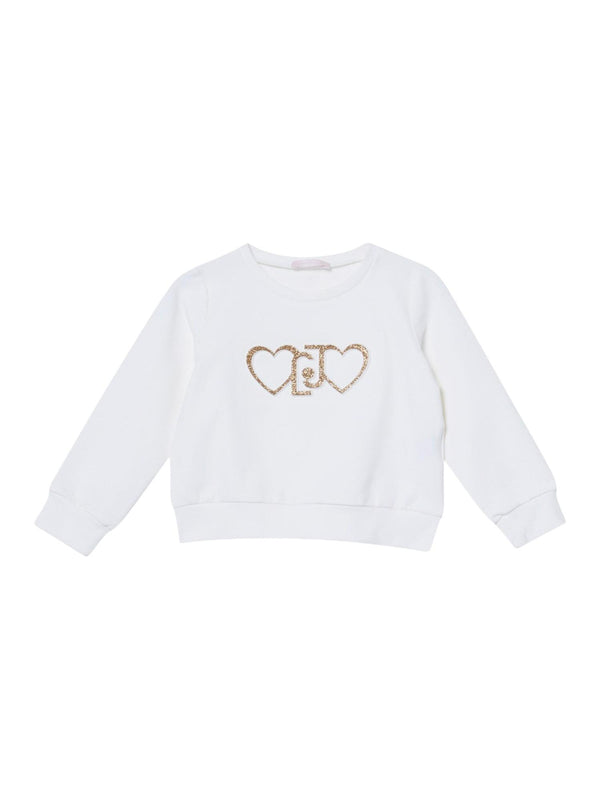 Felpa chiusa bambina bianca con cuori glitter oro