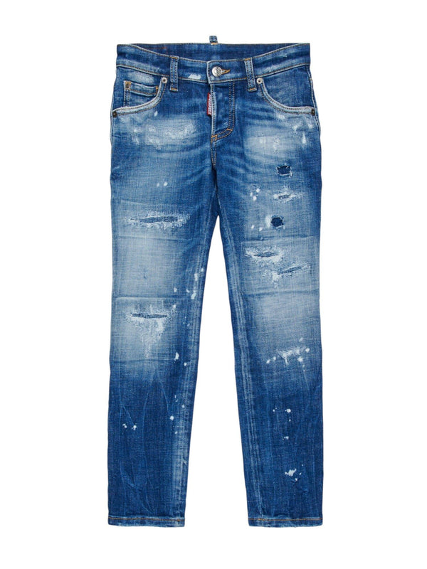 Jeans bambino denim blu con effetto used