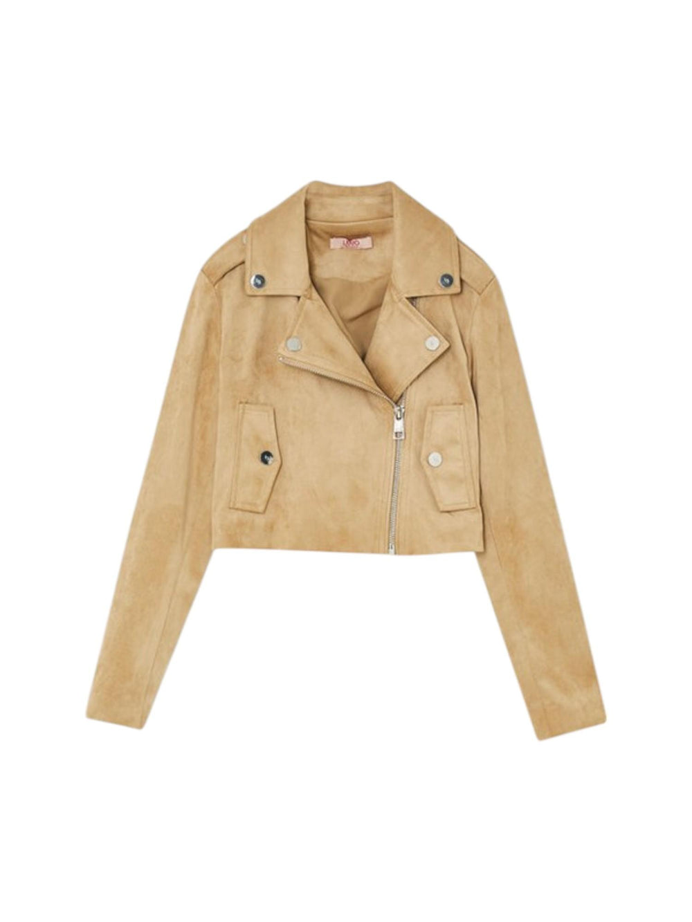 Giubbotto chiodo bambina beige in tessuto scamosciato