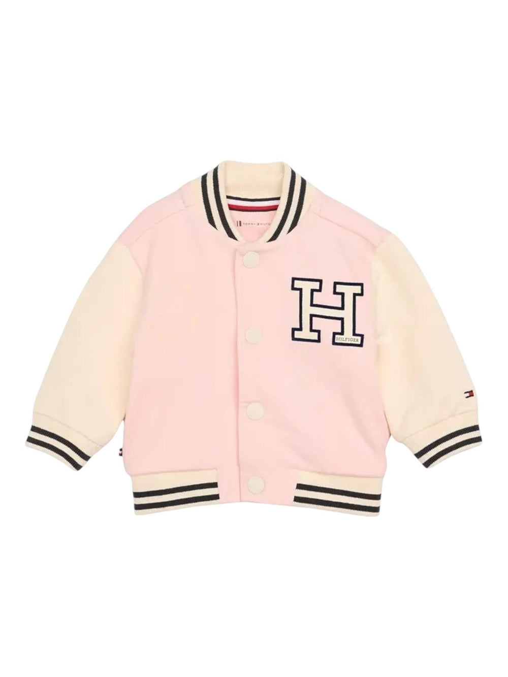 Felpa college bambina rosa e panna in cotone biologico