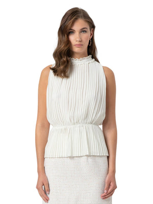Top donna cream plissé con collo coreano