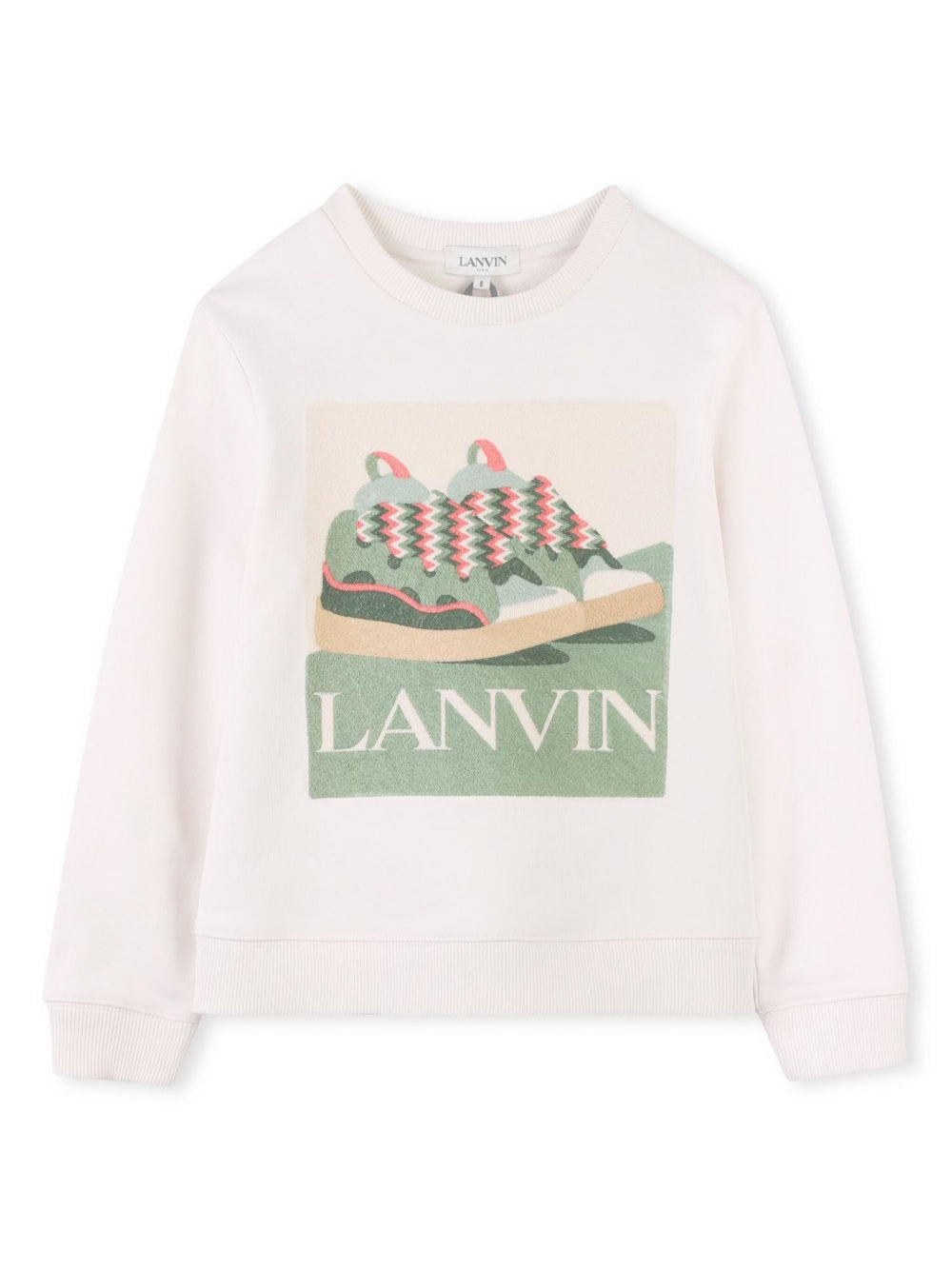 Felpa bambino écru con stampa sneakers verdi e logo