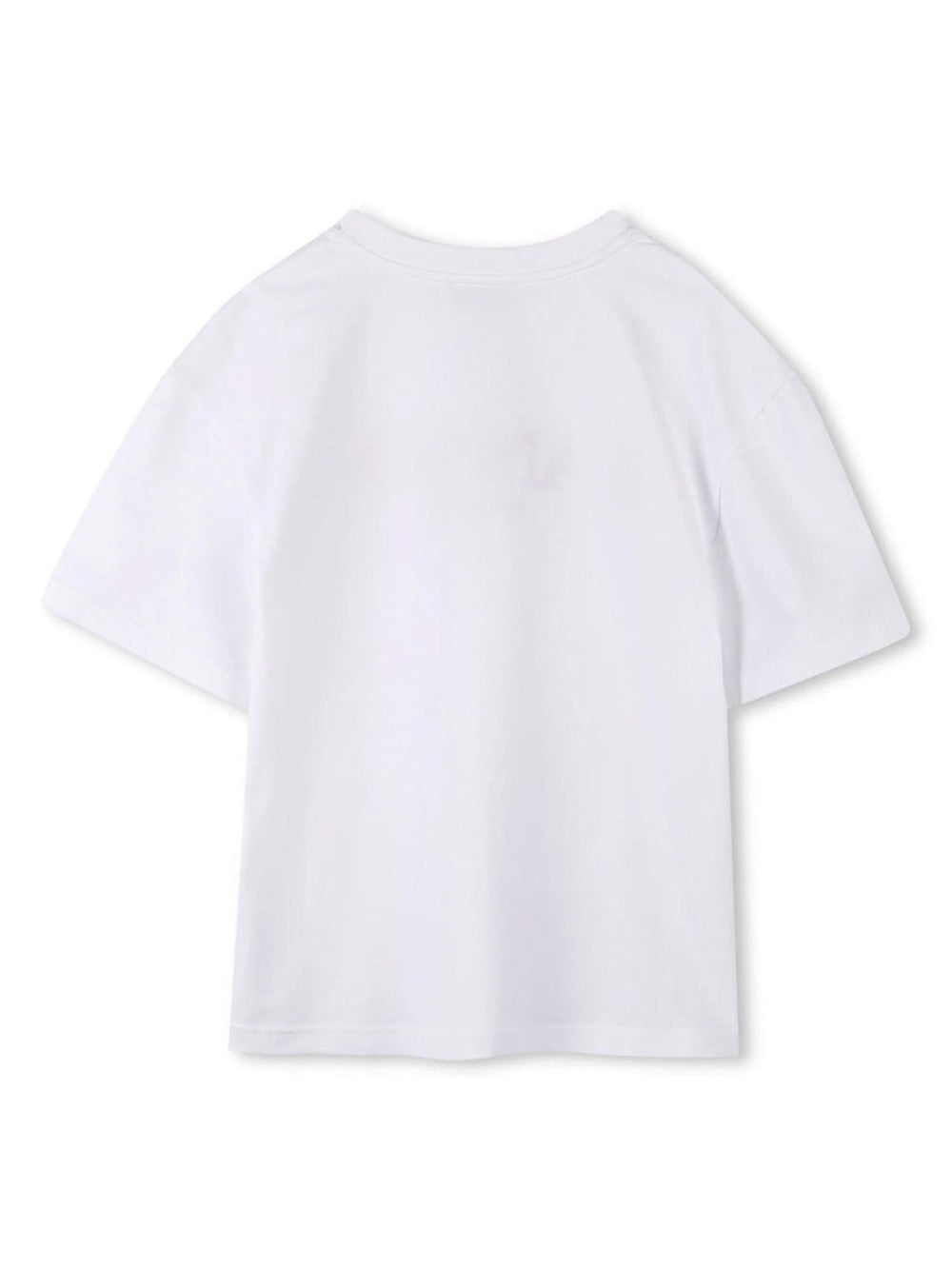 T-shirt bambino bianca con stampa sneakers e logo