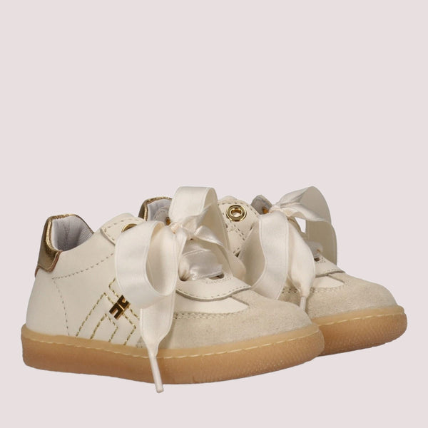 Sneakers in pelle con zip laterale e logo oro butter/gold F1A9 E0494 1877 /A725 ELISABETTA FRANCHI La Mia Bambina 