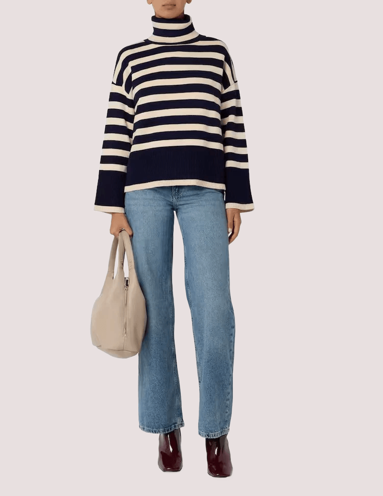 Maglione a collo alto a righe 106514 /BLU/LATTE ANNARITA N 