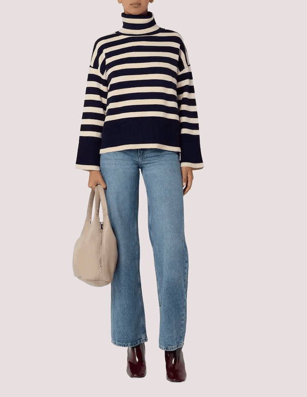 Maglione a collo alto a righe 106514 /BLU/LATTE ANNARITA N 