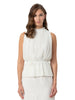 Women's cream pleated top with Korean collar