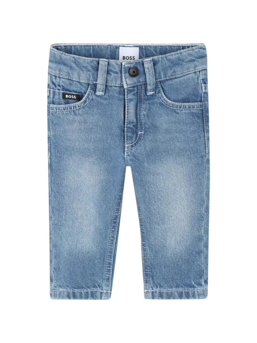 Jeans bambino denim blu chiaro con taglio dritto e logo