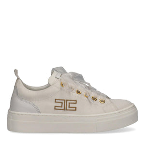 Sneakers basse in tessuto con logo ricamato ivory white F4A9 E0528 1256 /0139 ELISABETTA FRANCHI La Mia Bambina 
