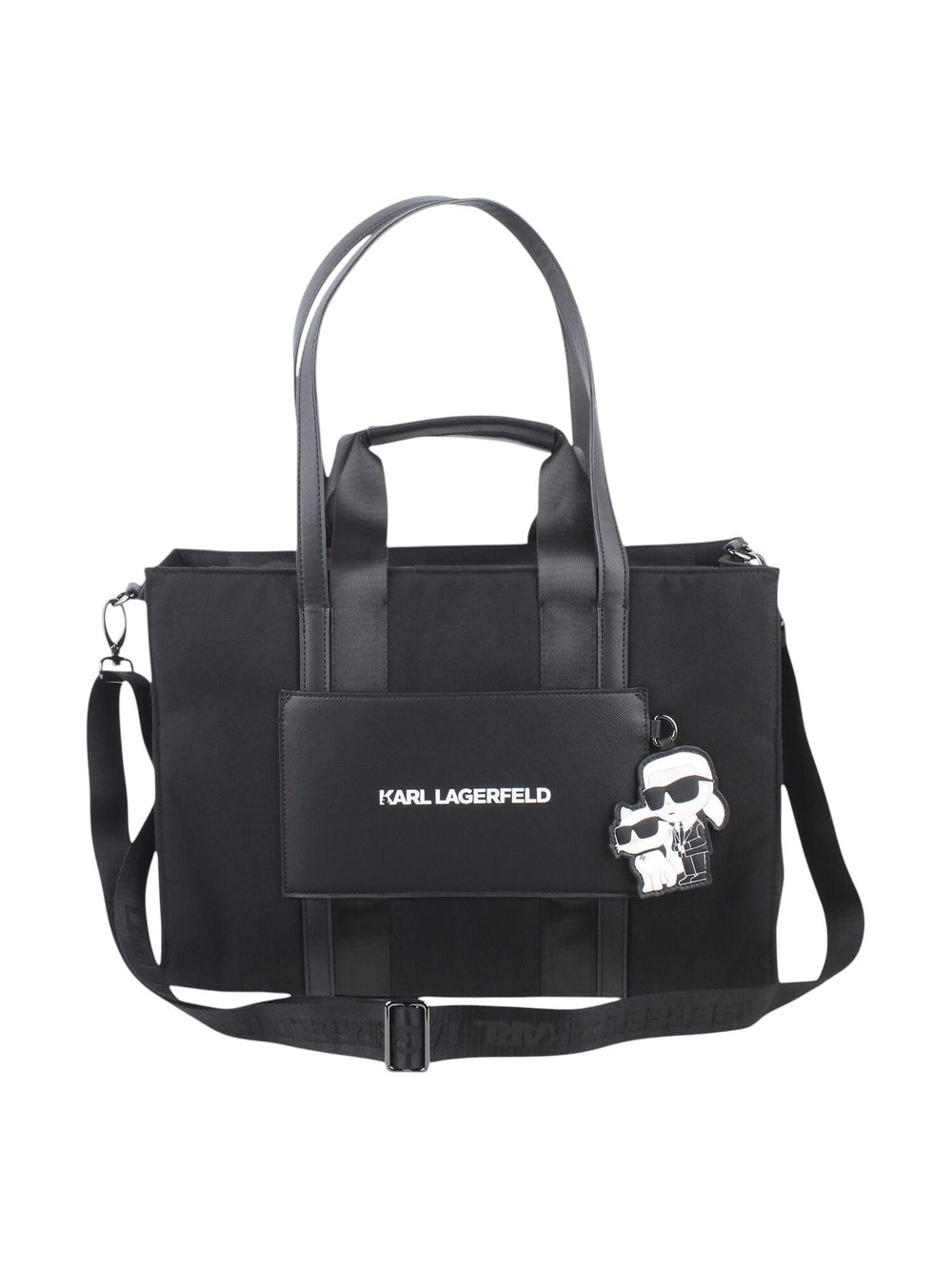 Borsa mommy bag nera con charm Karl & Choupette