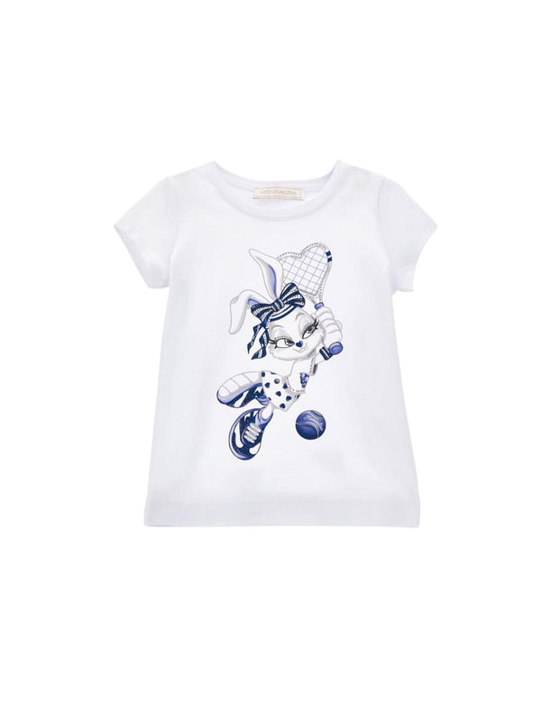 T-shirt bambina con stampa coniglietta e dettagli glitter