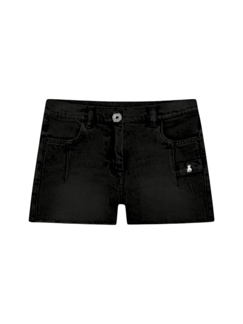 Shorts neri in denim con tasca utility e logo