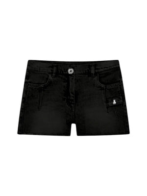 Shorts neri in denim con tasca utility e logo