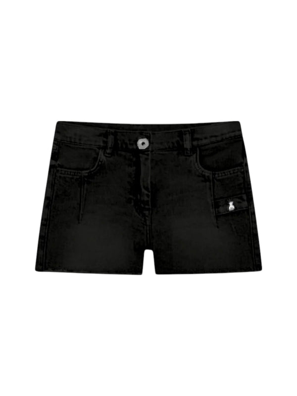 Shorts neri in denim con tasca utility e logo