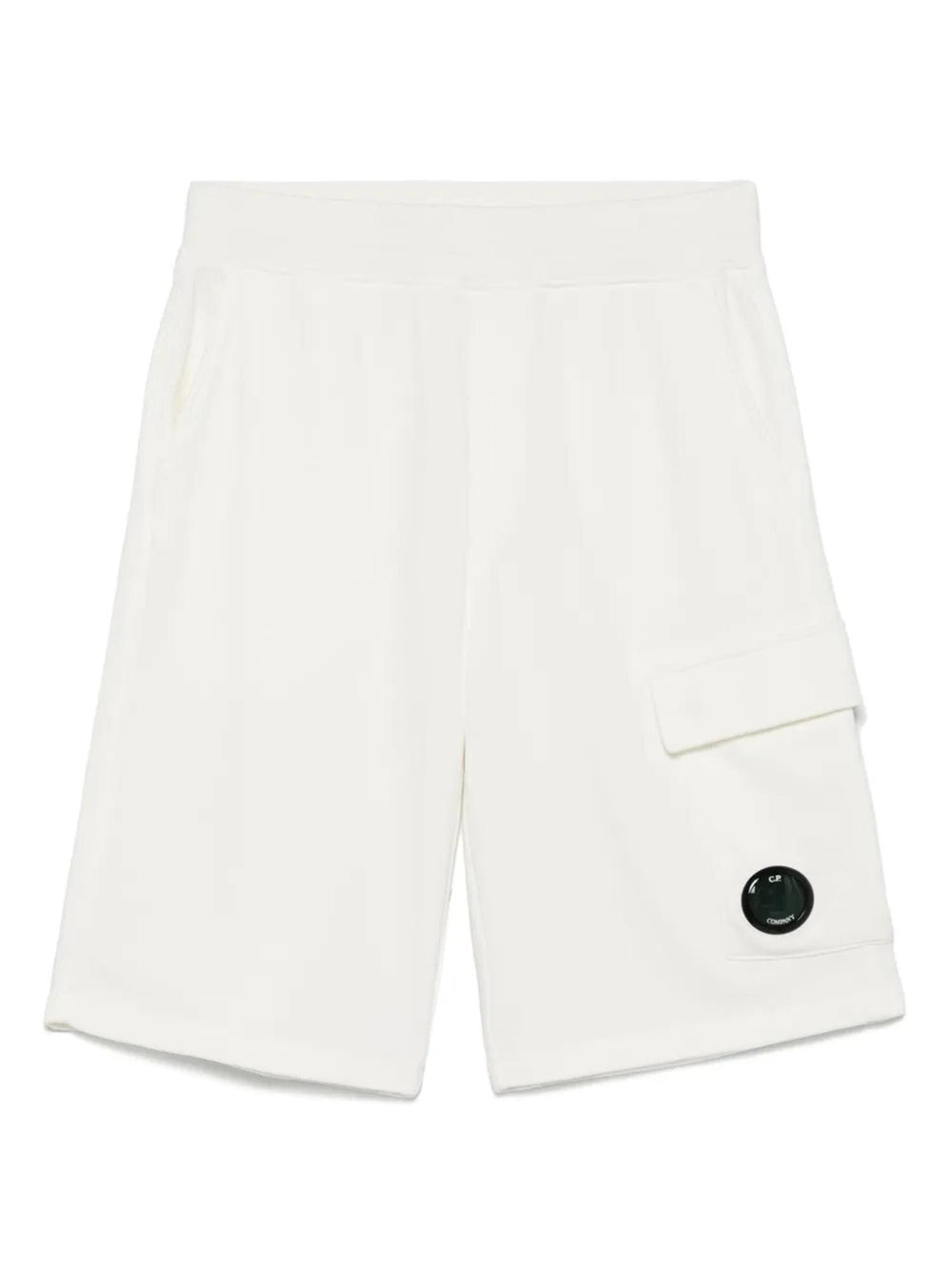 Shorts bambino bianchi in cotone con tasca cargo e lente